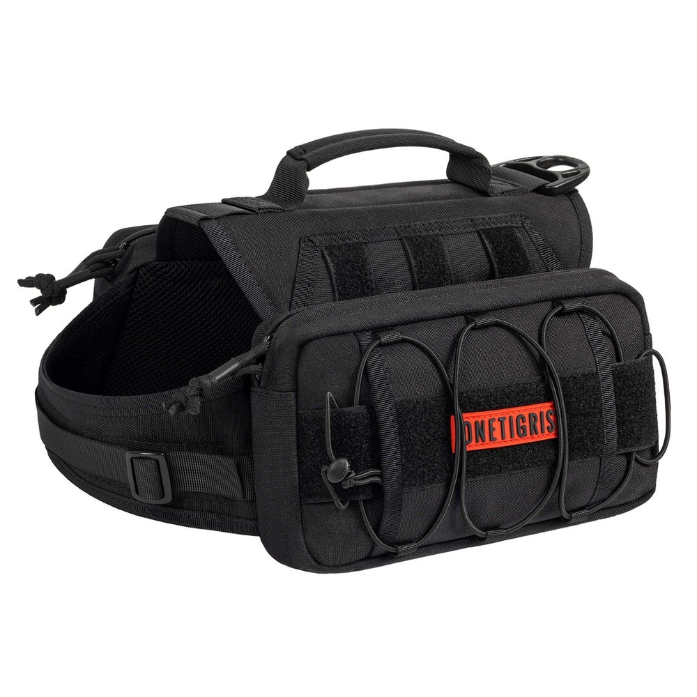 ONETIGRIS Dog Backpack Tactical Harness Medium Large Dogs Black Hiking Training